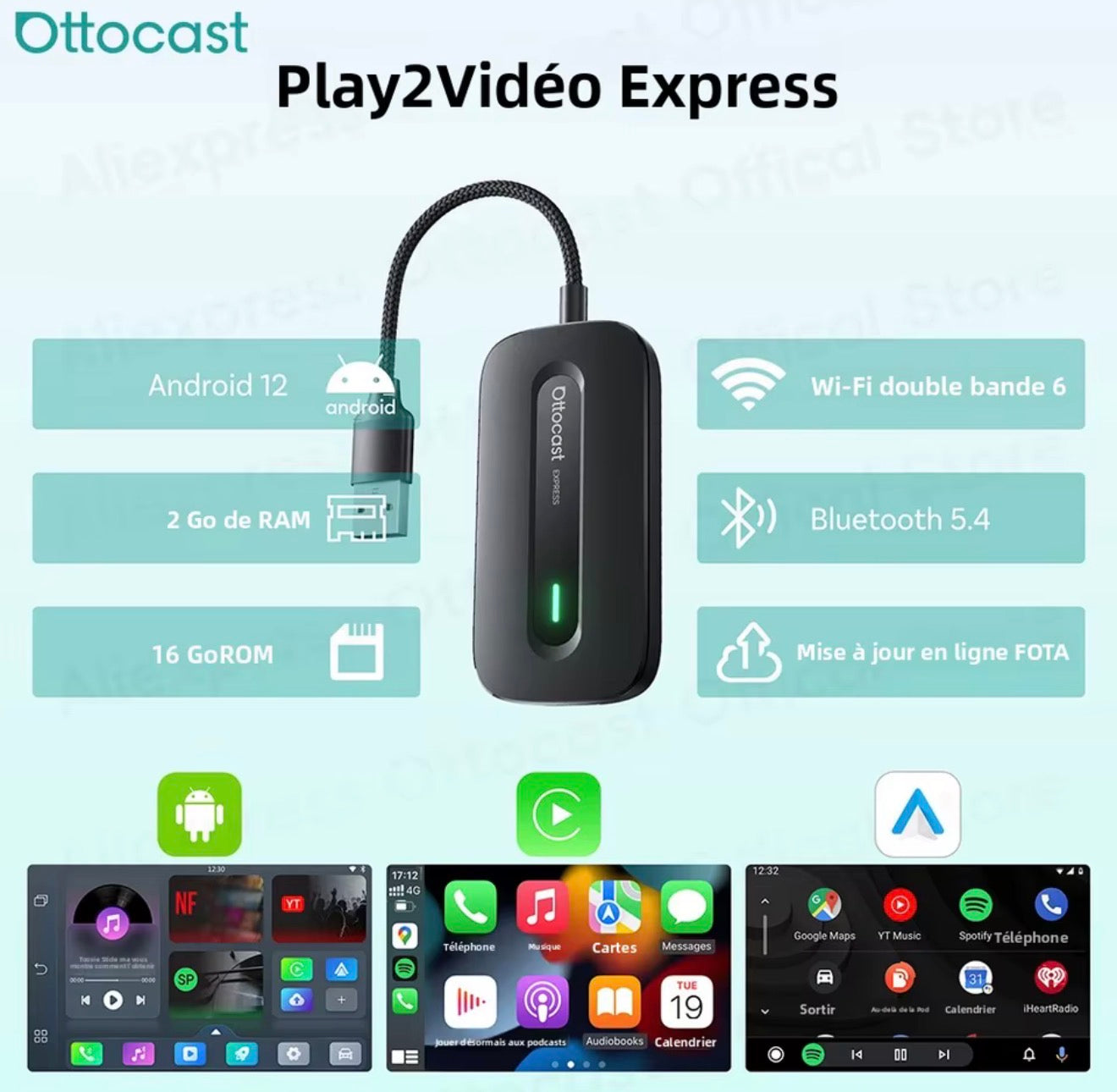 Boîtier CarPlay sans fil 3-en-1 | YouTube, Netflix, IPTV & Android Auto