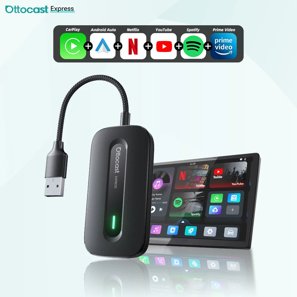 Boîtier CarPlay sans fil 3-en-1 | YouTube, Netflix, IPTV & Android Auto